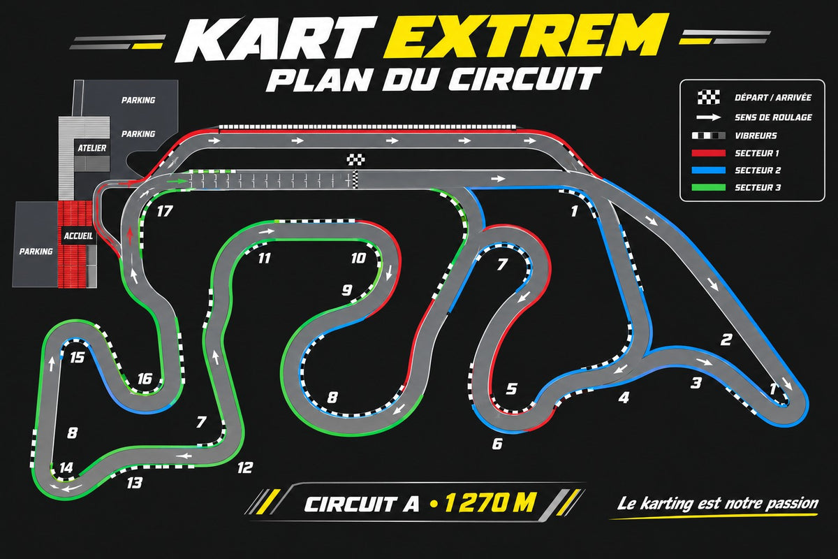 Plan du circuit Kart Extrem, circuit A de 1 270 m
